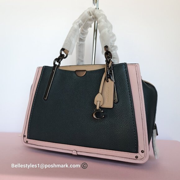 COACH Dreamer 27 In Colorblocked Pebbled Leather-Pine Green Aurora Multi ⭐ - Picture 4 of 16